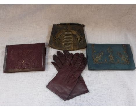 A COLLECTION OF VINTAGE HANDBAGS and a pair of leather gloves