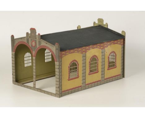 A GAUGE 1 BING LITHOGRAPHED ENGINE SHED, circa 1920s