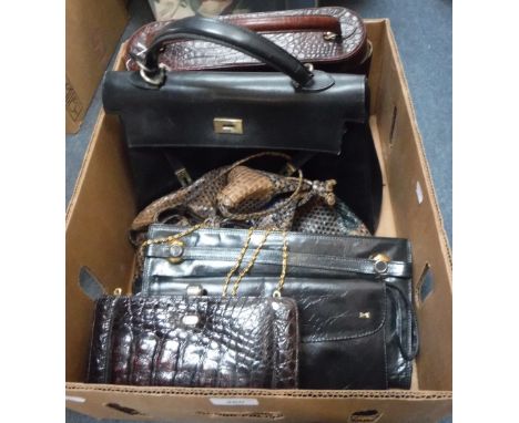 MULBERRY: A CROCODILE VANITY CASE, a 'L'ofre' handbag and other vintage handbags