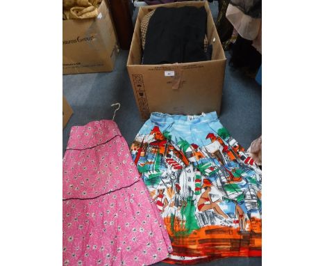 SPORTAVILLE, LONDON: A 1950'S SUMMER SKIRT decorated with a brightly coloured Riviera scene and a further collection of vinta