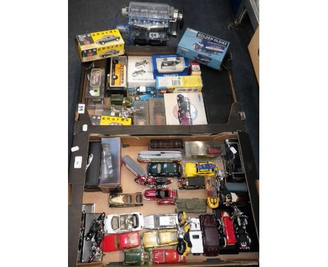A LARGE COLLECTION OF MODEL VEHICLES including Vanguards, and Corgi and similar makes and a model engine (two boxes)