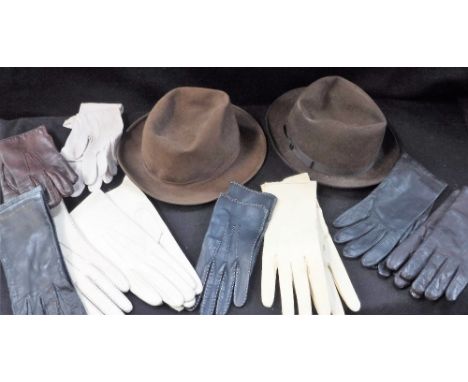 TWO GENTLEMAN'S TRILBY HATS BY LOCK & CO and a collection of lady's vintage gloves