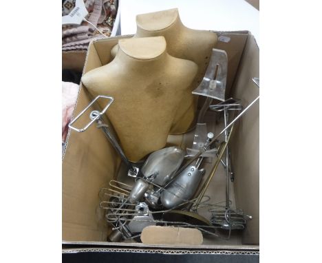 A COLLECTION OF VINTAGE OUTFITTERS DISPLAY ITEMS including glove holders, shoe trees etc