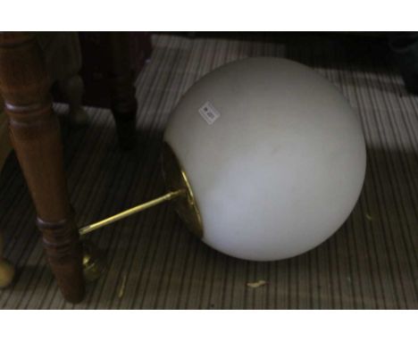 A MODERN WHITE GLASS SPHERICAL CEILING LIGHT on brass fitting 