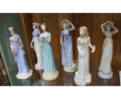 SIX ROYAL WORCESTER JANE AUSTEN FEMALE FIGURINES, some with paperwork 