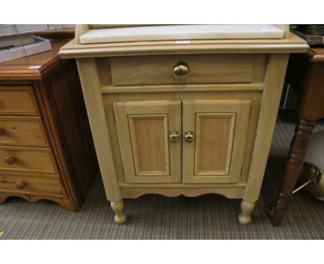 A MODERN LIGHT WOOD WASHSTAND with marble top, and tiled interior 