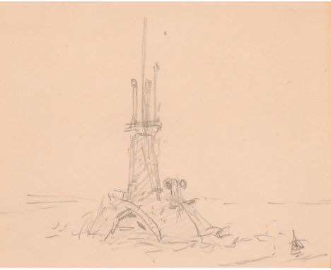 WILLIAM LIONEL WYLLIE ( 1851 - 1931)PENCIL SKETCH Navy submarine.3.75ins x 4.5ins ( 9.5cm x 11cm)