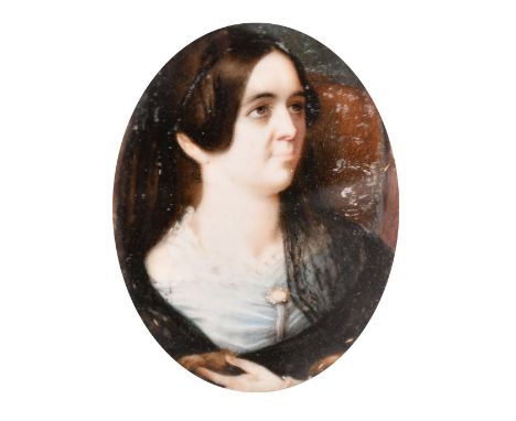 English School, Early 19th Century, a miniature portrait of a lady, watercolour on ivory, 2.75" x 2" (7 x 5cm), ivory exempti