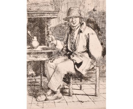 Johannes Huibert Prins, 'The Drinker', etching, signed and dated in the plate, 5.5" x 4.25" (14 x 11cm), unframed.