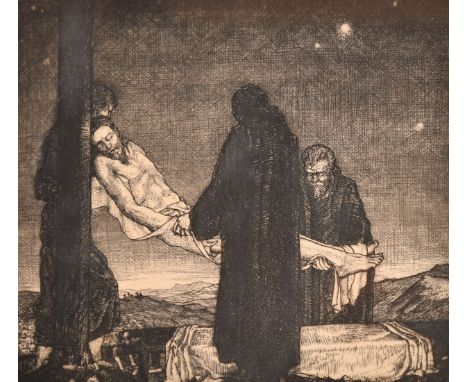 Gertrude Martin Hodges, an etching of the deposition of Christ, signed in pencil, 5.25" x 5.75" (13 x 14.5cm).