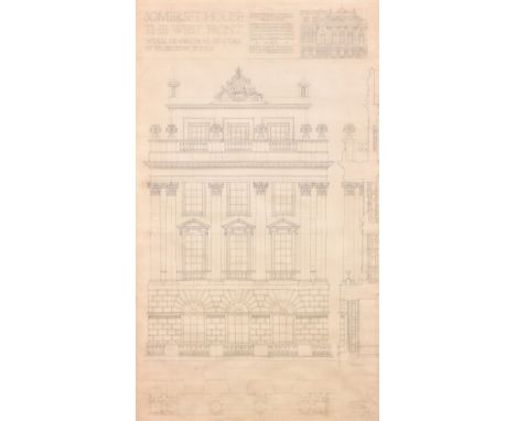 Connel Pringle, Circa 1919, 'Somerset House, The West Front', pencil and ink drawing, 50" x 30" (127 x 76cm), along with thre