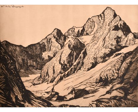 Francis Sydney Unwin (1885-1925), 'Mte Della Disgrazia', print, plate size 13.75" x 17.75" (35 x 45cm), along with an etching