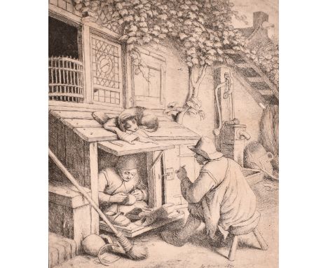 Adriaen Ostade, 'The Cobbler', etching, plate size 7.25" x 5.5" (18 x 14cm), unframed, a/f.