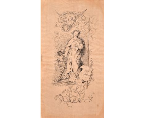 Ludvig Richter (1803-1884), female figure, etching on silk,10" x 5.25" (25 x 13.5cm), unframed.