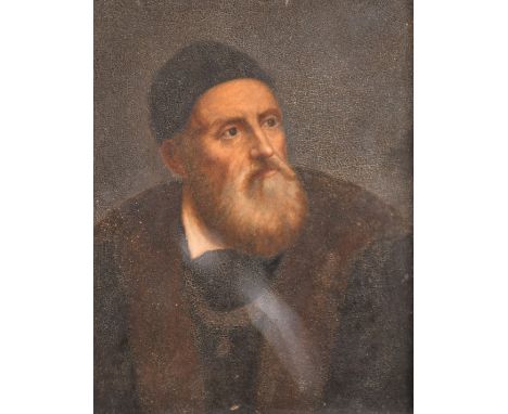 A late 19th Century miniature watercolour of Titian, 5.25" x 4.25" (13 x 11cm), in a gilt brass frame.