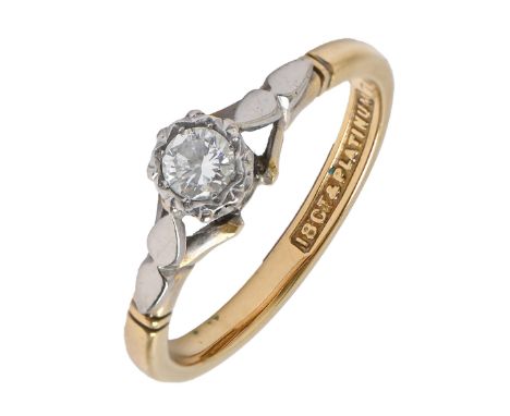 A diamond ring, old cut diamond illusion set, gold hoop marked 18ct &amp; platinum 750, 2.9g, size K  Very light wear scratch