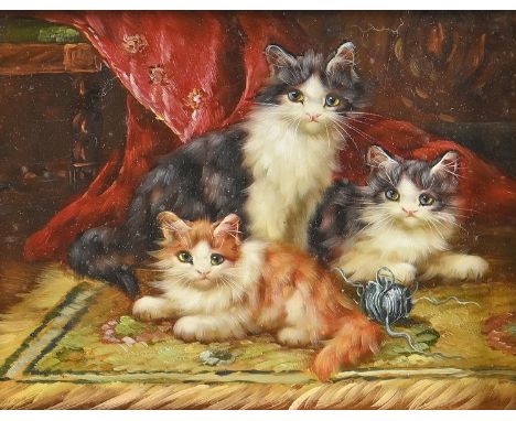 20th / 21st c - Three Kittens, oil on panel, 19 x 24cm  Surface slightly spotted when held at an oblique angle to the light
