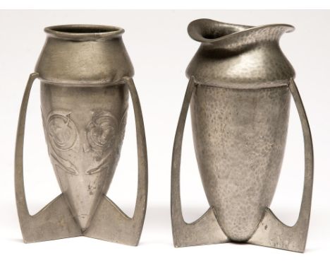 Two English pewter vases in Liberty style, early 20th c, 18.5 and 19cm h  Light dents and wear
