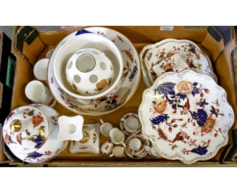 A quantity of Coalport bone china Hong Kong pattern table and trinket ware, including comport, dessert dishes, miniature tea 