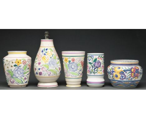 A Poole Pottery jardiniere, designed by Truda Adams and painted by Mary Brown, 1926-1934, of red bodied earthenware, 18cm h, 