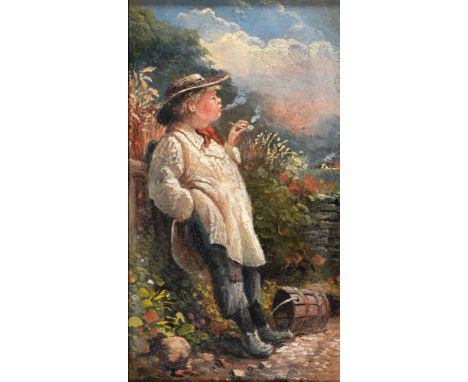 English School, 19th c - A Relaxing Smoke, oil on millboard, 17.5 x 10.5cm  Good condition, some light craquelure.