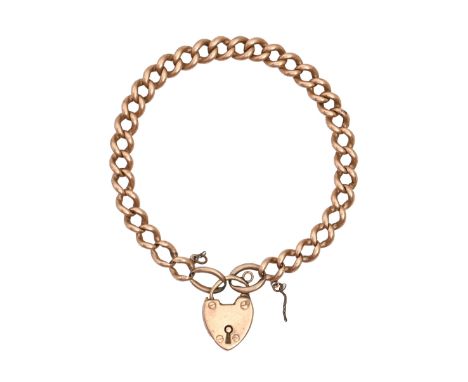 An Edwardian 9ct gold curb bracelet and padlock, 19cm l, links individually marked, padlock Birmingham 1902, 18.1g  Light wea