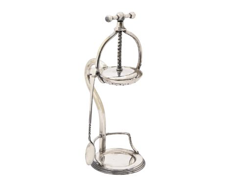 Cocktails. An EPNS stand incorporating a lemon squeezer and stirring spoon, second quarter 20th c, 29cm h, by Henry Wilkinson