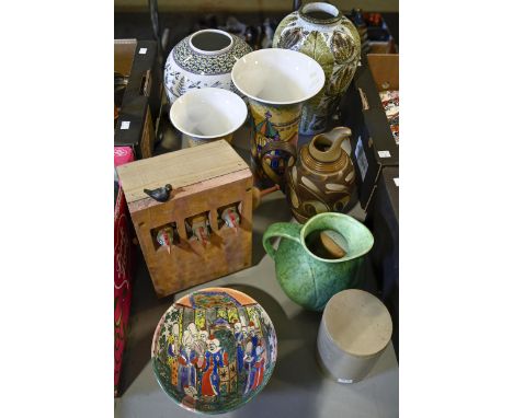 Miscellaneous ceramics, including a Glyn Colledge Denby vase, 35cm h, a Russell Coates Natural World Spode vase, numbered 242