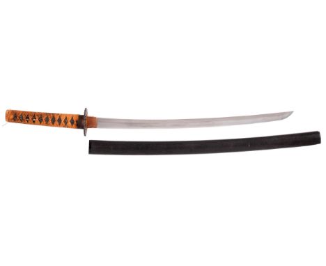 A Shinto Wakizashi in Koshirae Sugata:&nbsp; Shinogi-Zukuri Iori-mune with shallow tori-zori Nagasa:. 50.5cm Motohaba: 2.8cm 