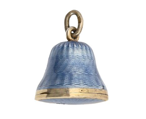 A Continental bell shaped silver and blue guilloche enamel locket, early 20th c, 23mm h, marked 935, 11g  Minute chip on edge