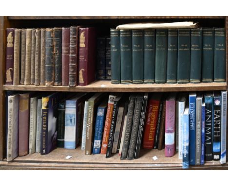 Books. Six shelves of general stock, late 19th c and later, including Folio Society, post-1917 and later Beatrix Potters, dec