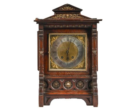 A German architectural style&nbsp;mantel clock, early 20th c,&nbsp;with Lenzkirch movement, pendulum, 44cm h; 28 x 19cm  Case