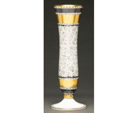 A Rosenthal slender gilt porcelain Romana vase, 1970s, 29cm h, printed mark  Not cracked or chipped, no restoration