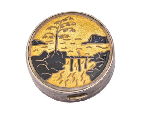 A George V silver and translucent yellow and black enamel compact, 54mm diam, by Mappin &amp; Webb Ltd, Birmingham 1927  Smal