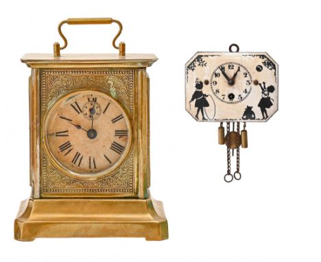 A German child's wall timepiece with octagonal&nbsp;silhouette enamel dial, early 20th c, dial 80mm l and a German plated she