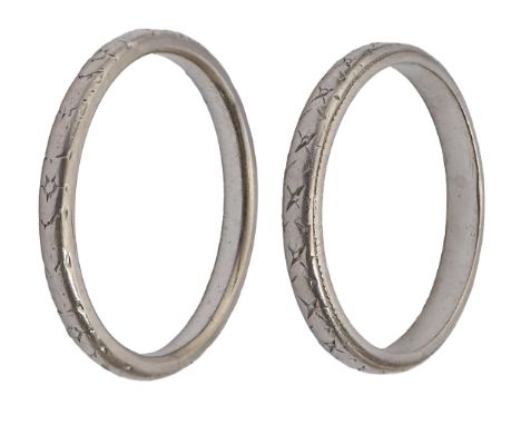 Two platinum wedding rings, marked PLATINUM, 5.5g, size I, K  Wear consistent with age