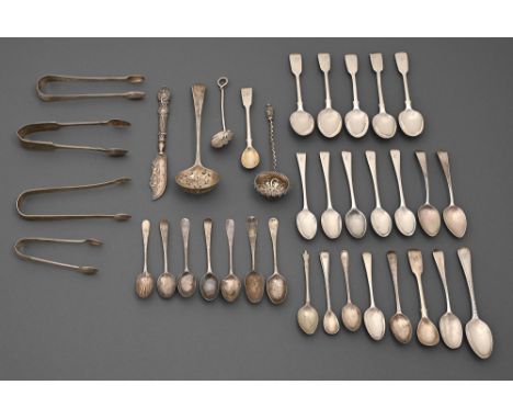 Miscellaneous small silver flatware, George III and later, 19ozs 4dwts  Most items in good condition with light consistent we