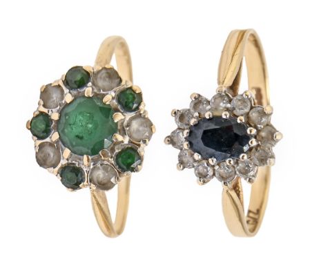 Two gem set gold rings, in 9ct gold, 3.9g, size P, Q  Light wear