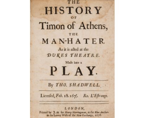 Shadwell (Thomas) The History of Timon of Athens, the Man-Hater, first edition, margins of title trimmed, preliminaries with 