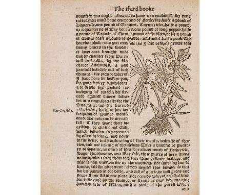 Bees.- Heresbach (Conrad) Foure Bookes of Husbandry, largely printed in black letter, woodcut decorations on title and with f