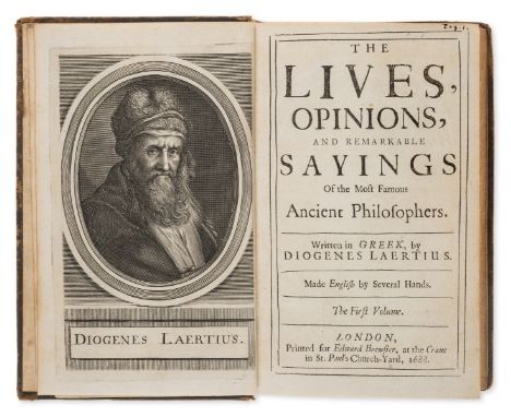 Laertio (Diogene) The Lives, Opinions, and Remarkable Sayings of the Most Famous Ancient Philosophers, engraved portrait fron