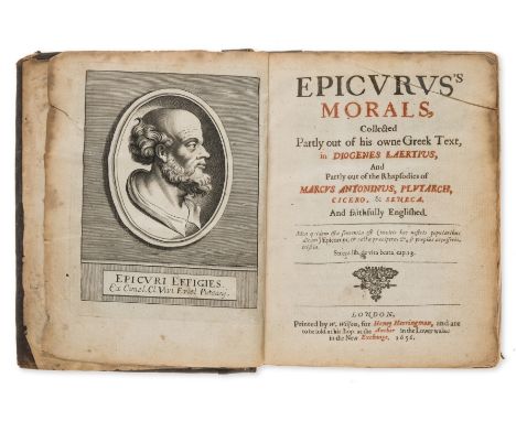 [Charleton (Walter, translator)] Epicurus. Epicvrvs's morals, collected partly out of his owne Greek text, in Diogenes Laerti