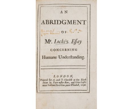 Locke (John).- Wynne (John) An Abridgment of Mr. Locke's Essay concerning Humane Understanding, first edition, occasional lig