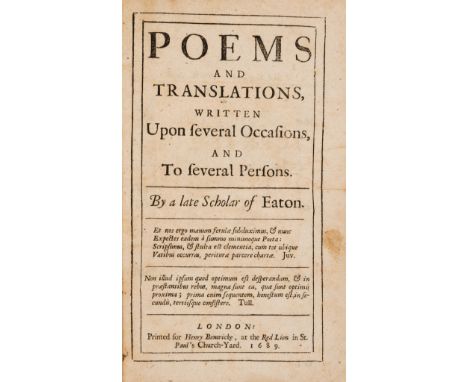 Goodall (Charles) Poems and Translations, first edition, initial license leaf, E7 torn, slightly affecting text, some light f