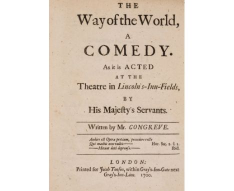 Congreve (William) The Way of the World, A Comedy, first edition, half-title and final leaf a little soiled and repaired, oth