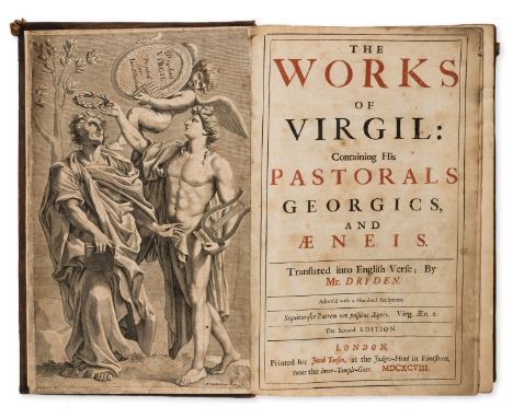 Virgil. The Works, second edition, translated by Mr. Dryden, title printed in red and black, engraved frontispiece and 101 pl