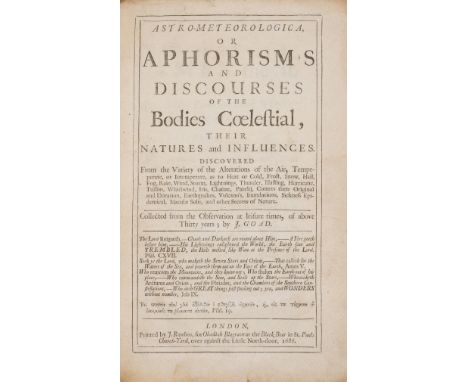 Meteorology.- Goad (John) Astro-Meteorologica, or Aphorism's and Discourses of the Bodies Coelestial, first edition, woodcut 