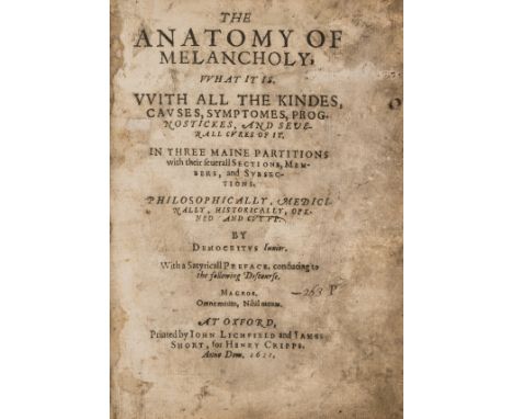 [Burton (Robert)] "Democritus Junior". The Anatomy of Melancholy, first edition, title soiled, lacks errata leaf at end, trim