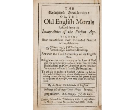 Licentious behaviour.- M. (A.) The Reformed Gentleman: or, the Old English Morals Rescued from the Immoralities of the Presen