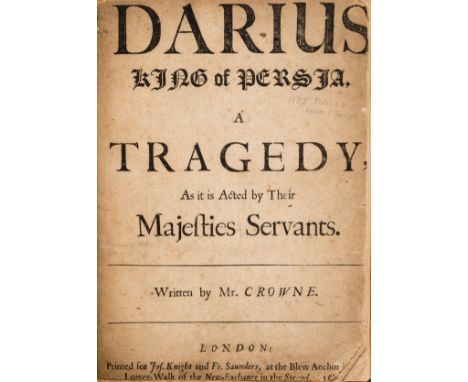 Crowne (John) Darius, King of Persia. A Tragedy, first edition, title slightly trimmed, just touching a few words and date, a